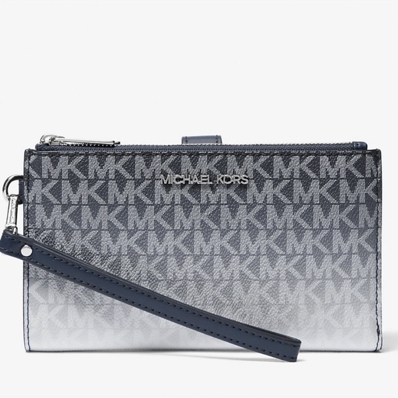 Michael Kors Jet Set Large Ombré Signature Logo Wristlet Navy Blue Multi - Picture 1 of 9